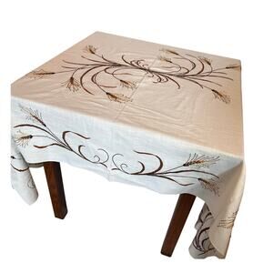 MCM embroider tablecloth harvest wheat Autumn botanical cotton linen table decor